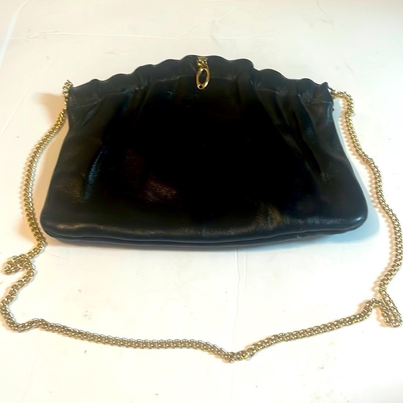 Norman Kaplan Las Vegas Shoulder Bag Gold Chain Clasp Strap Genuine Leather - Picture 2 of 10